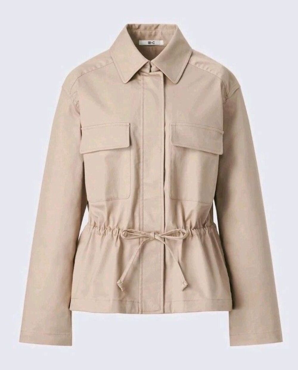 Uniqlo Women's Biege Utility Jacket Size Small Drawstring Waist Long Sleeve
